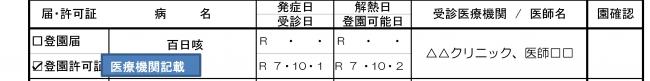 登園許可証・記載例２